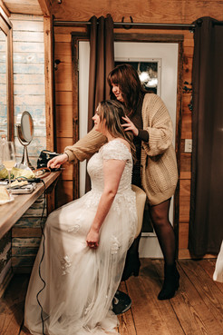bride surprise haircut at Georgia wedding reception