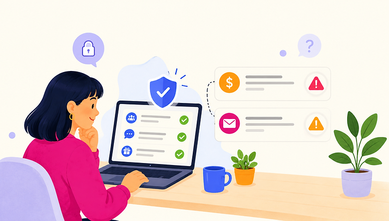 Person checking whether a paid survey or market research panel is legitimate and secure
