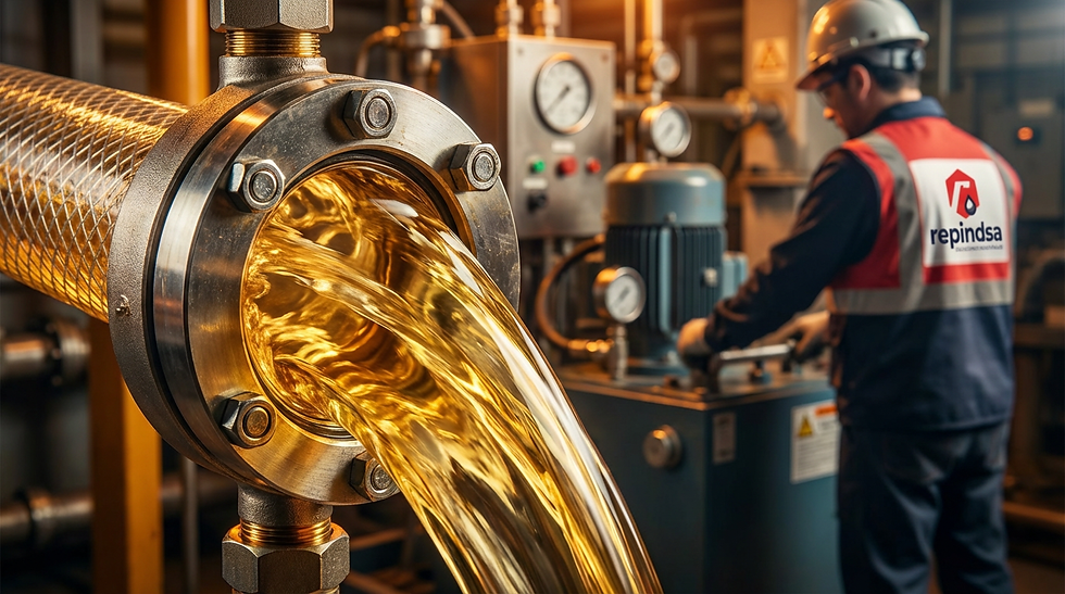 Circulación de aceite a alta velocidad durante el proceso de Oil flushing para la eliminación de contaminantes en sistemas industriales.