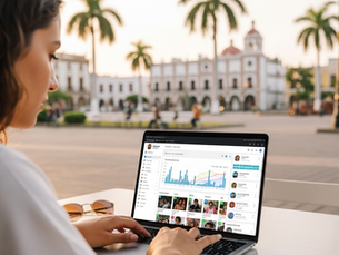 Especialista en manejo de redes sociales en Veracruz analizando métricas y gestionando campañas digitales para conectar con el público y aumentar el alcance.