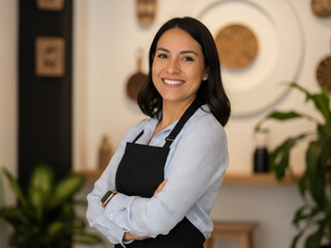 Empresario local en su negocio en Veracruz, sonriendo, como ejemplo de éxito al atraer más clientes con una estrategia de marketing digital efectiva.