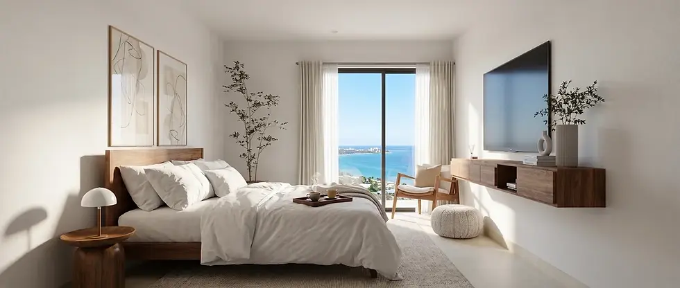 Recámara principal con vista al mar en Torre RC272, un excelente indicador del precio de departamentos en Boca del Río Veracruz.