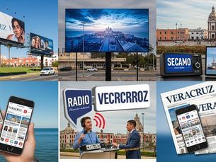 Panorama completo de opciones publicitarias en Veracruz mostrando medios tradicionales y digitales disponibles para empresas locales