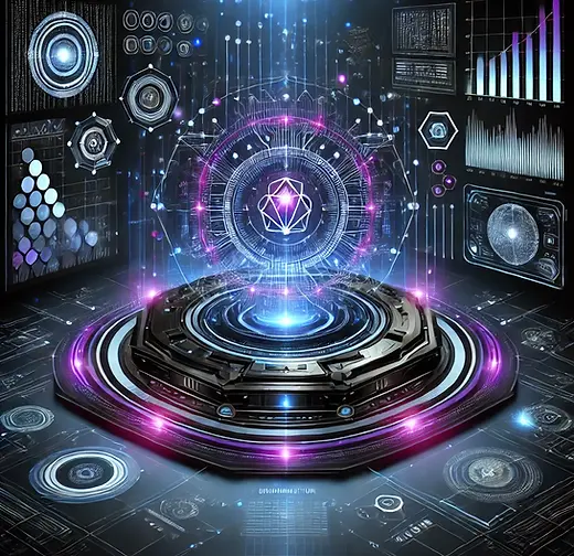 DALL·E 2025-02-21 17.09.38 - A futuristic high-tech environment with a dark background in