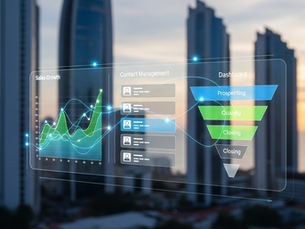 Dashboard de un sistema CRM personalizado para empresas en Veracruz, mostrando gráficos de gestión de clientes y un embudo de ventas para optimizar la toma de decisiones.