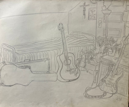 bedroom with guitars
