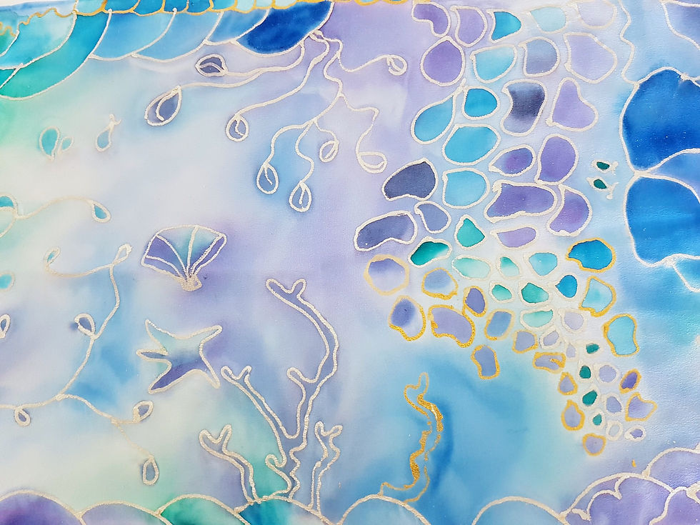 Thumbnail: Hand painted silk scarf -OCEAN12