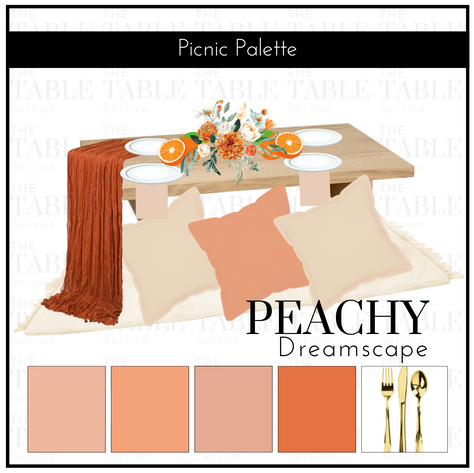 Picnic color palette. Peach picnic decor