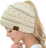 ZOORON Ponytail Beanie Hat for Women, High Messy Warm Stretch Cable Knit Winter Ponytail Beanie Skull Cap, Gifts for Her, Gifts for Women, Gifts for Girlfriend, Gifts for Mom, Gifts for Wife, Gifts for Him, Gifts for Husband, Gifts for Boyfriends, Gifts for Dad, Gifts for friends, Gifts for Bride, Get Well, Gifts for Him, Gifts for Me, Mental Health, Self Care, Self Therapy, Anxiety, Depression, Happy, Stress, Gifts for Daughter, Gifts for Son, Cheap Gifts, Small Gift Ideas