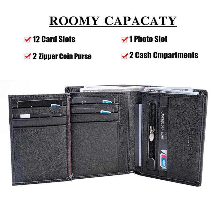 Thumbnail: Men’s Genuine Leather Zip Wallet – Vertical Business Style