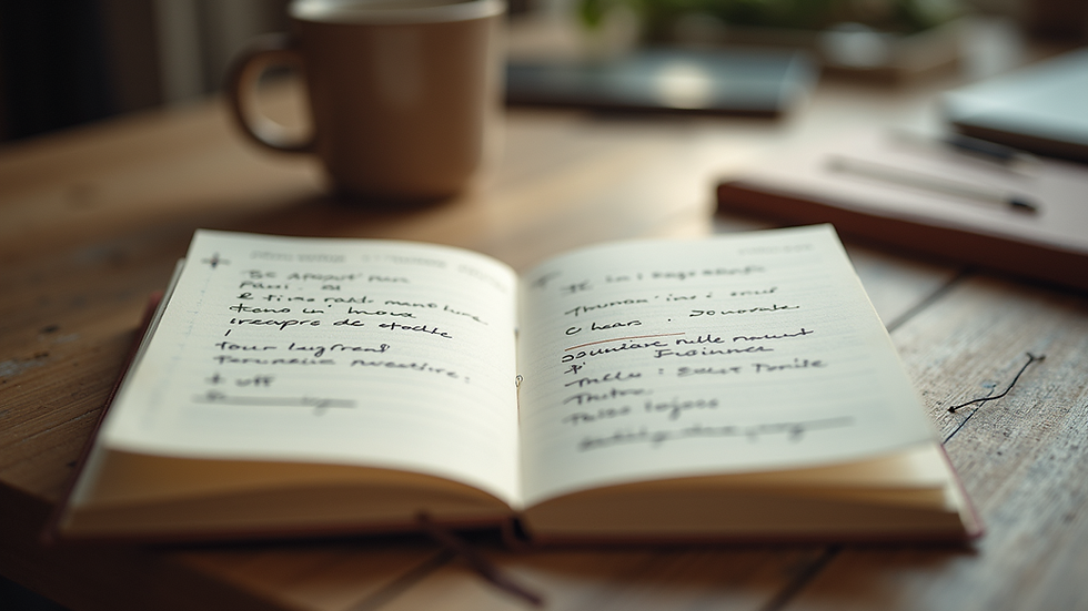 Vue rapprochée d’un carnet ouvert avec des notes positives écrites à la main