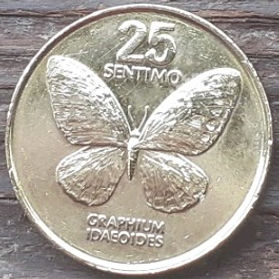 25 Сентимов, 1983 года, Филиппины, Монета, Монеты, 25 Sentimo 1983, Republika ng Pilipinas, Fauna, Butterfly, Фауна, Бабочка на монете, Juan Luna, Хуан Луна на монете.