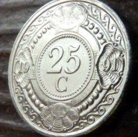 25 Центов, 1998 года, Нидерландские Антильские острова, Монета, Монеты, 25 Сents 2016, Nederlandse Antillen, Орнамент, Мушлі, Ornament, Shells, Орнамент, Ракушки на монете, Рослина, Plant, Растение на монете.