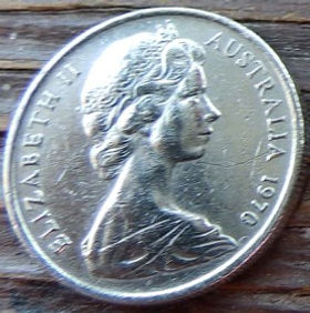 5 Центов, 1966 года, ​Австралия, Монета, Монеты, 5 Cents 1981, Australia, Echidna Australian, Австралийская ехидна на монете, Королева Elizabeth II, Елизавета II на монете, Второй портрет королевы.