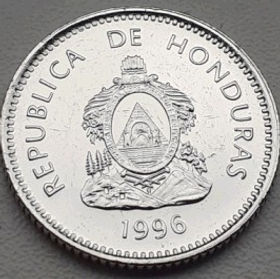 20 Сентаво, 1999 года, Гондурас, Монета, Монеты, 20 Centavos 1999, Republica de Honduras, Індіанець, Indian, Индеец на монете, Coat of arms of Honduras, Герб Гондураса на монете.