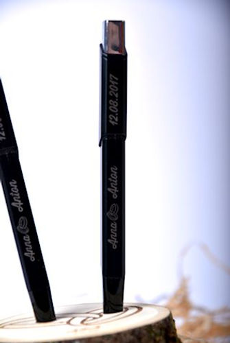 Kugelschreiber Beschriftung Lasergravur Gravur Eloxiertes Aluminium personalisiert Hochzeit