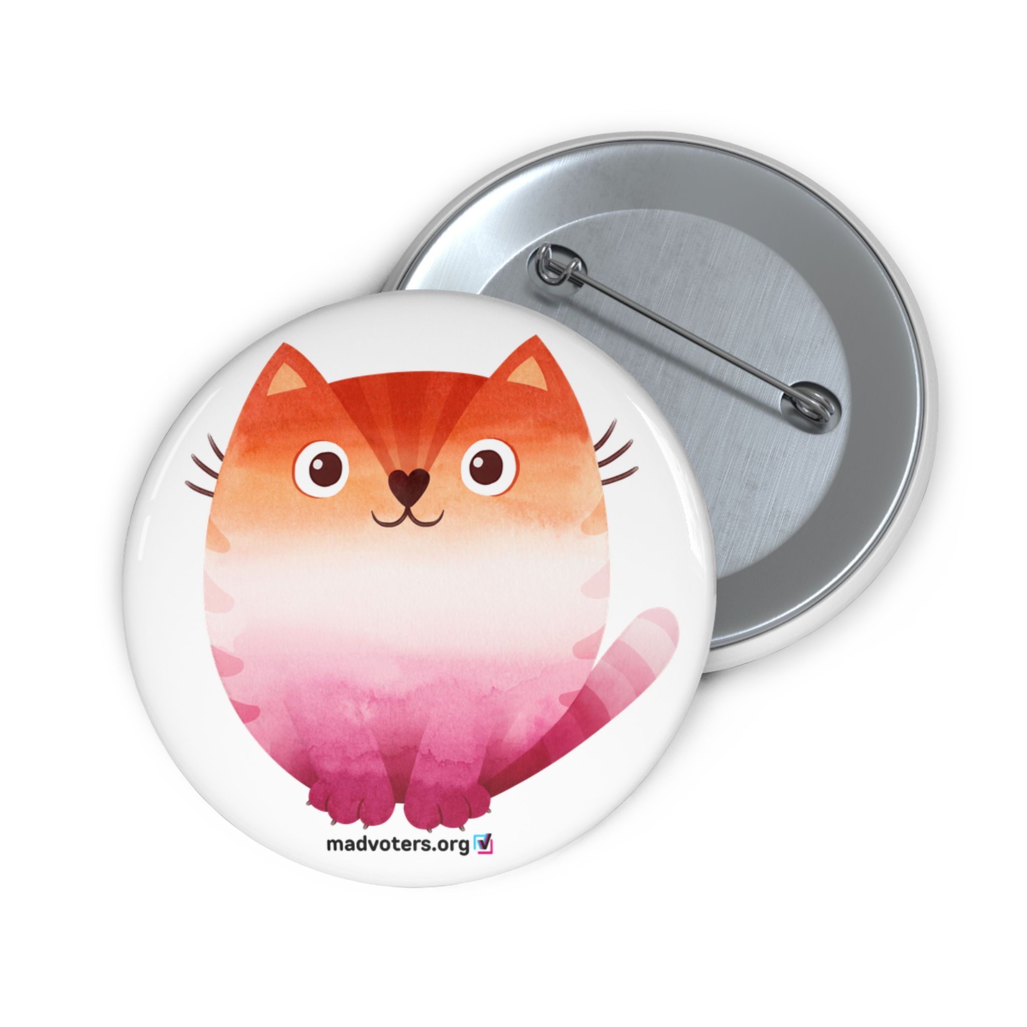 Cat in lesbian pride pin button
