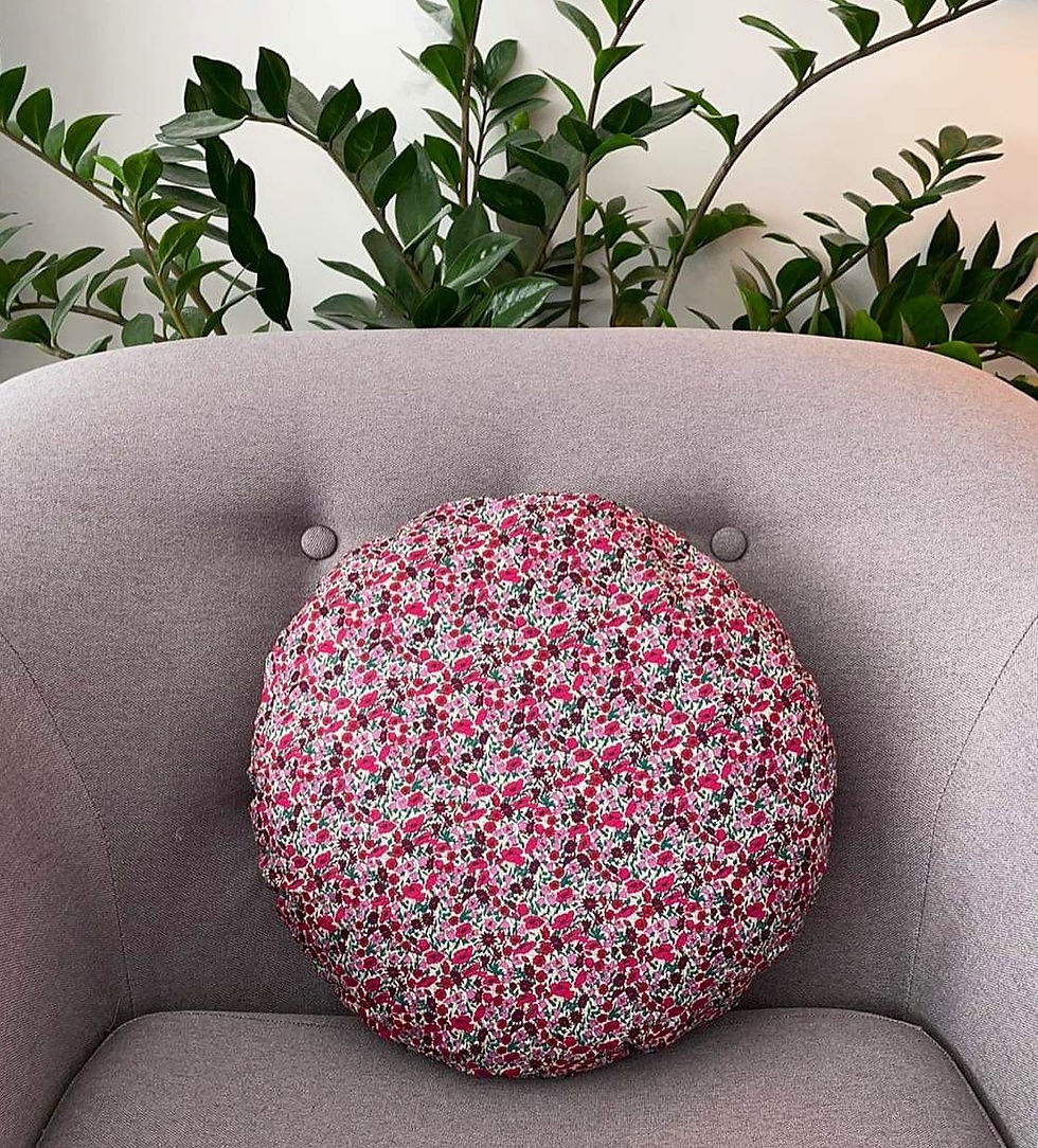 Thumbnail: Round Cushion Made With Liberty Fabric (Petal and Bud)