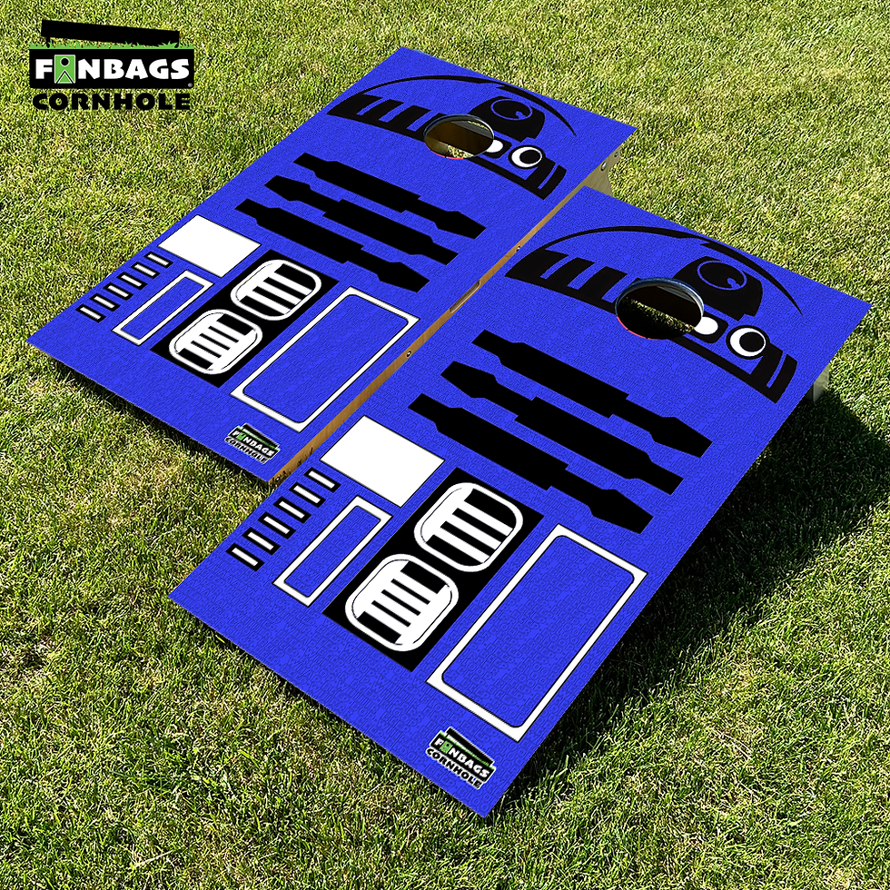 Thumbnail: Star Wars themed cornhole boards featuring R2D2 printed on the playing surface