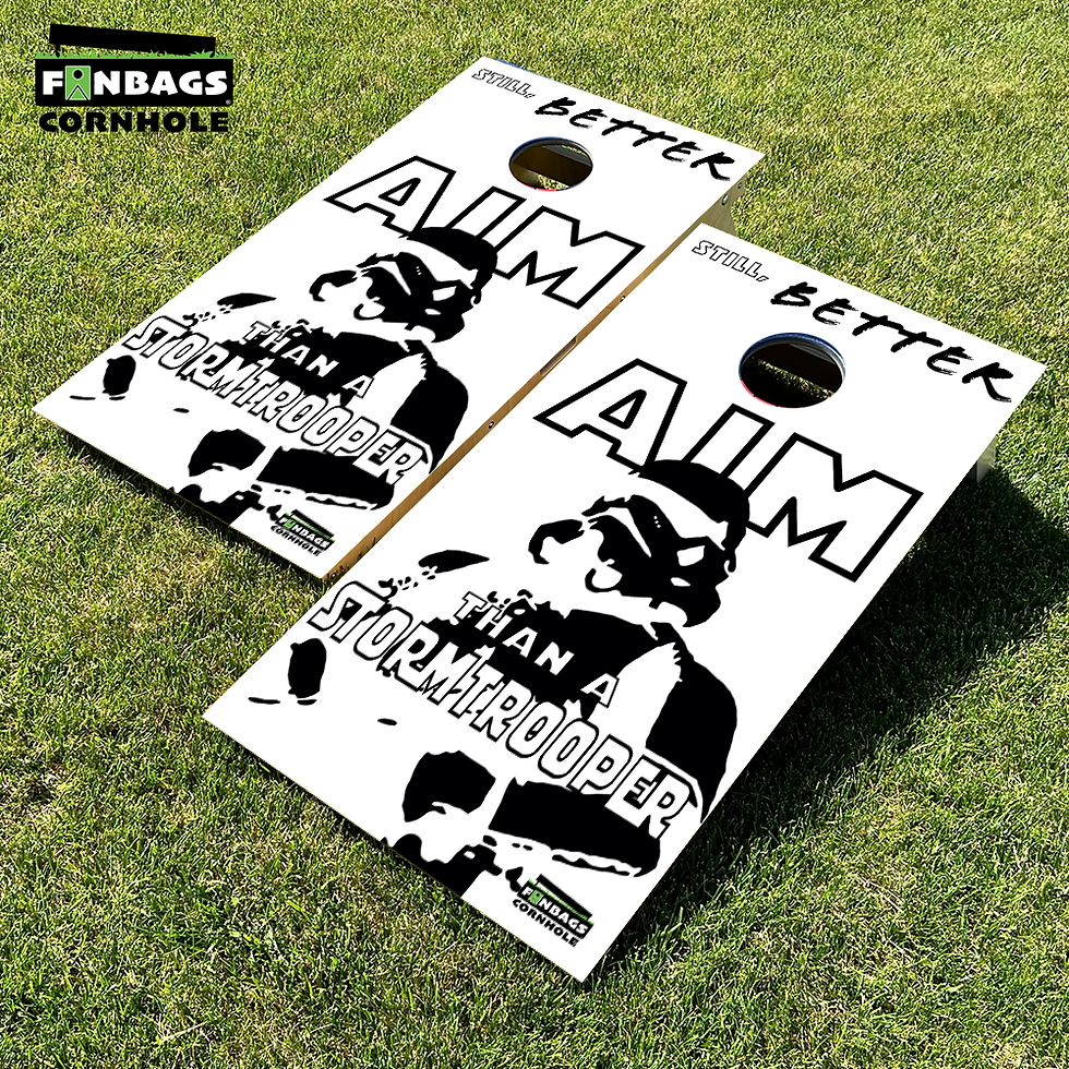 Thumbnail: Star Wars themed cornhole boards featuring a stormtrooper printed on the playing surface