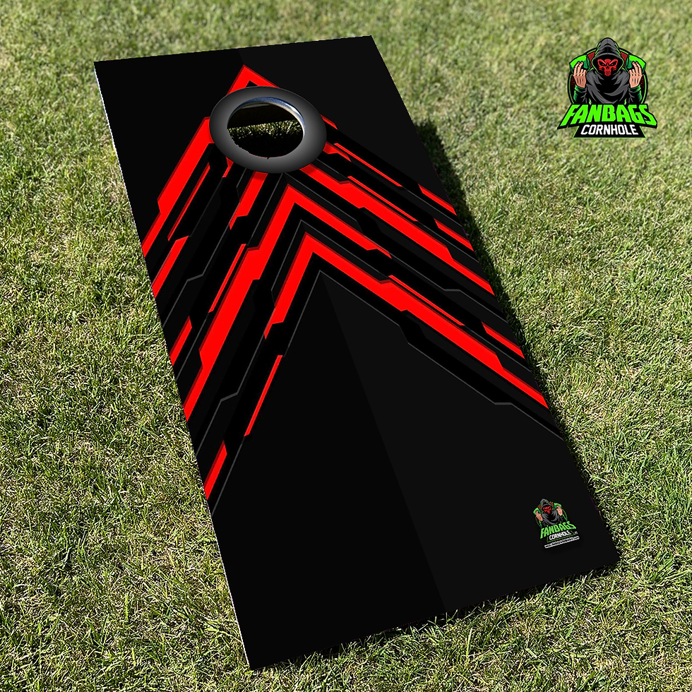 Thumbnail: Cornhole board sitting in grass with multiple arrows pointing towards the hole