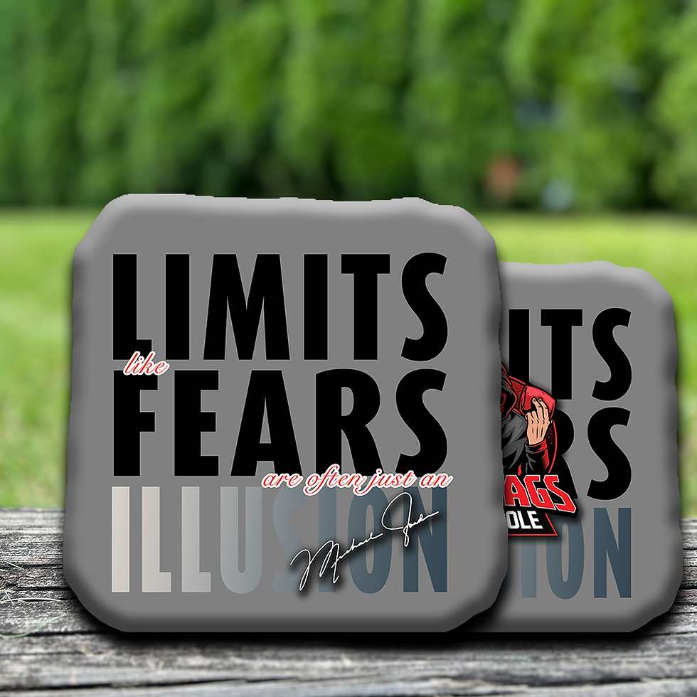 grey Michael Jordan quote on a cornhole bag