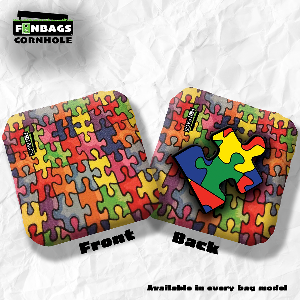 Thumbnail: Set of four Autism-themed cornhole bags featuring colorful puzzle piece designs, regulation size, made with durable fabric an