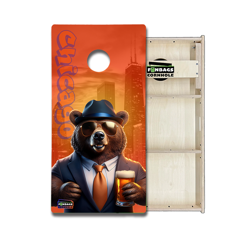 Mascot Tailgate Tournament Edition cornhole boards featuring artist renditions of NFC football mascots drinking beer and tail