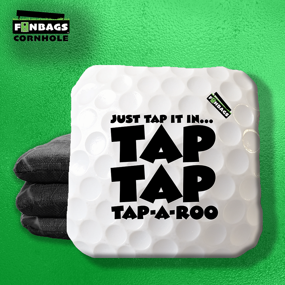 A set of 4 cornhole bags featuring a golf ball design with a Happy Gilmore quote