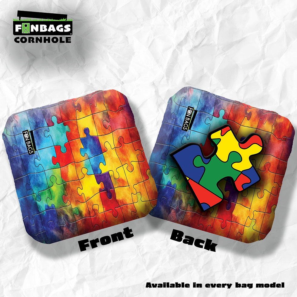 Thumbnail: Set of four Autism-themed cornhole bags featuring colorful puzzle piece designs, regulation size, made with durable fabric an