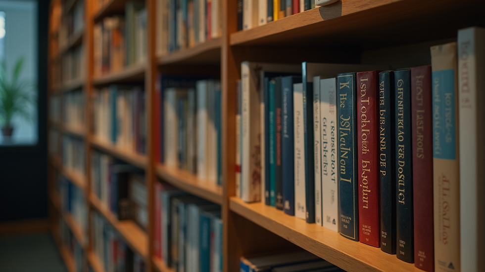 Eye-level view of a bookshelf filled with psychology books