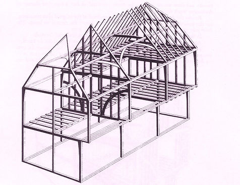 Timber framing of Witham Town Hall.