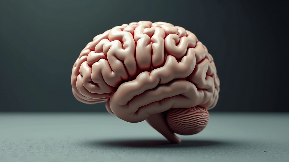 High angle view of a human brain model showcasing the left and right hemispheres
