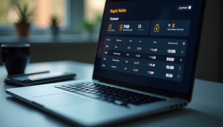 Eye-level view of a digital wallet interface on a laptop screen