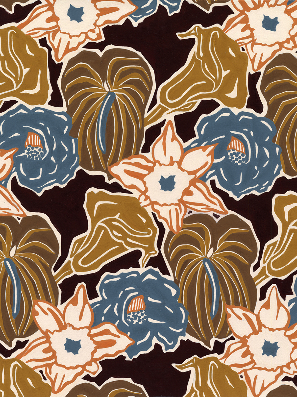 Woodcut Floral warm #118