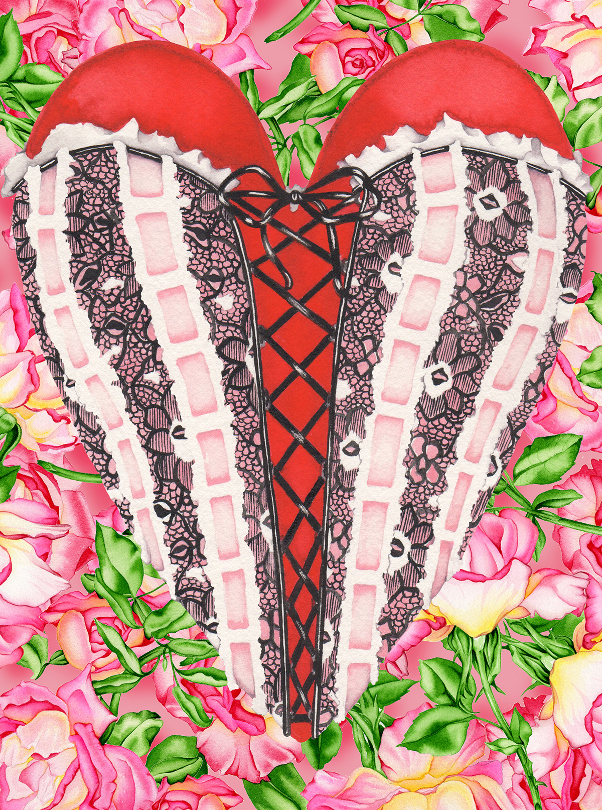 Corsetted Heart with Roses #151
