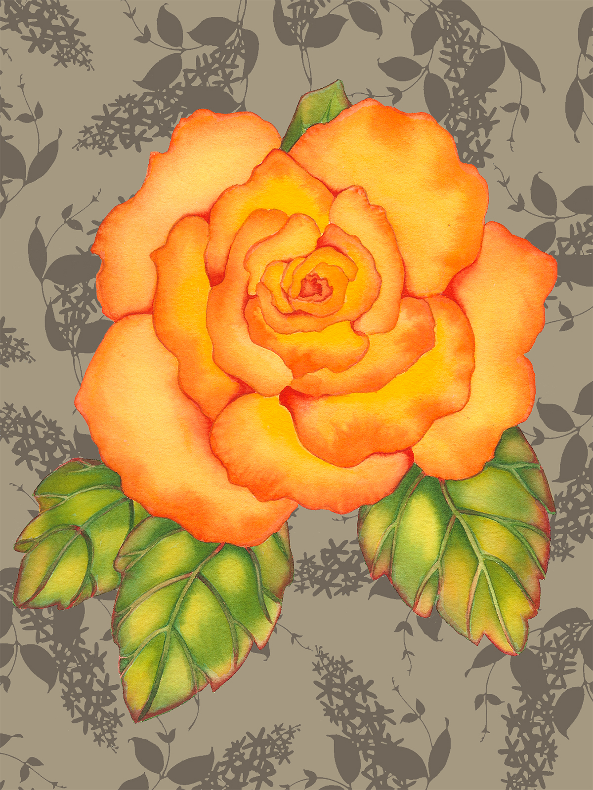 Orange Rose on Lilacs #69
