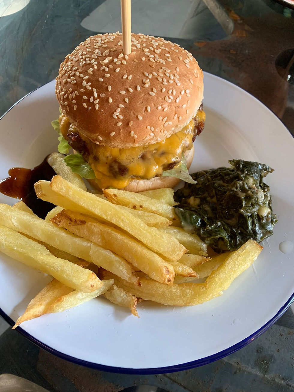 cheese burger with spinage and fires