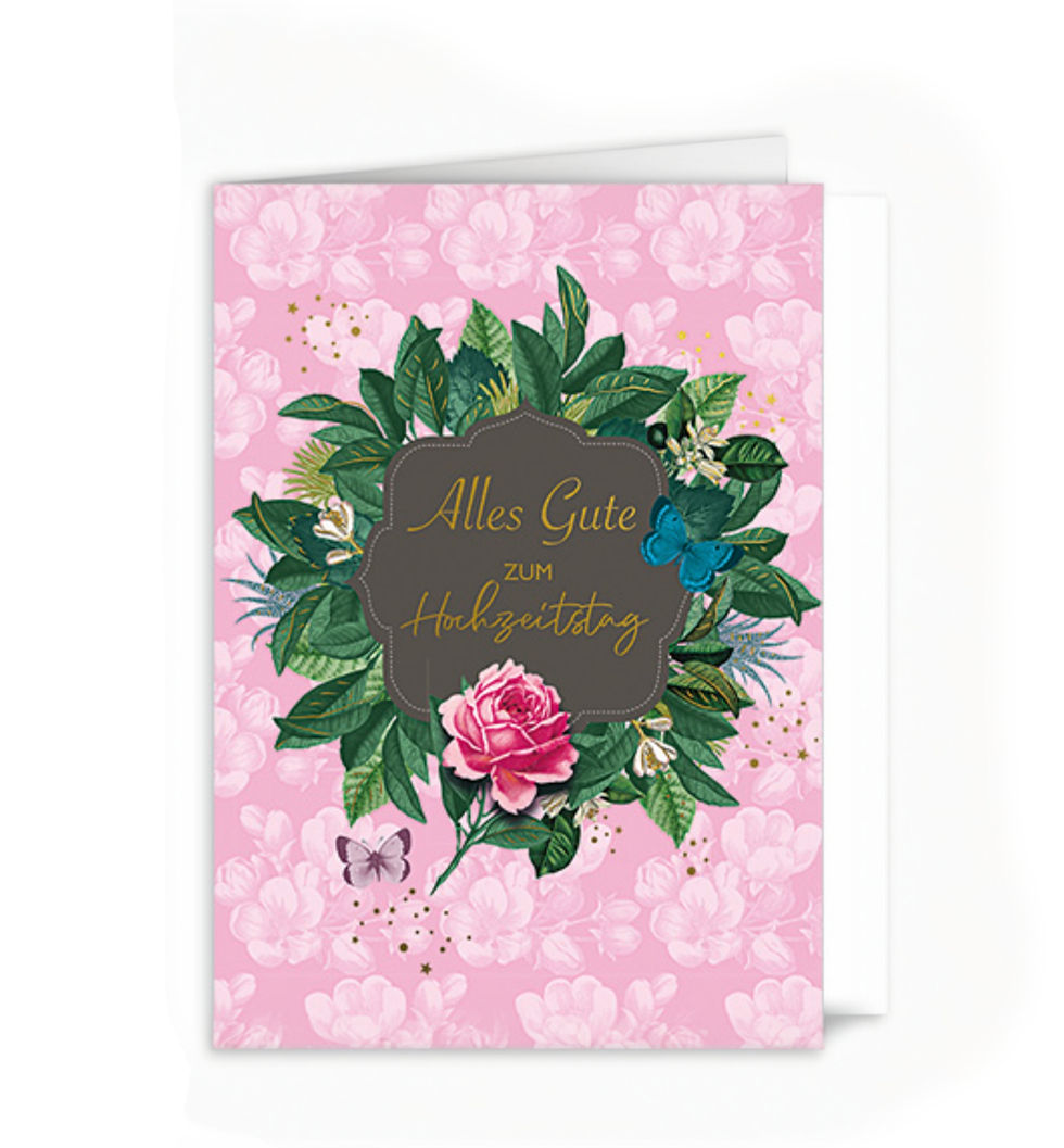 Klappkarte „Alles Gute zum Hochzeitstag“ von ActeTre mit hochwertiger Applikation und Umschlag.
