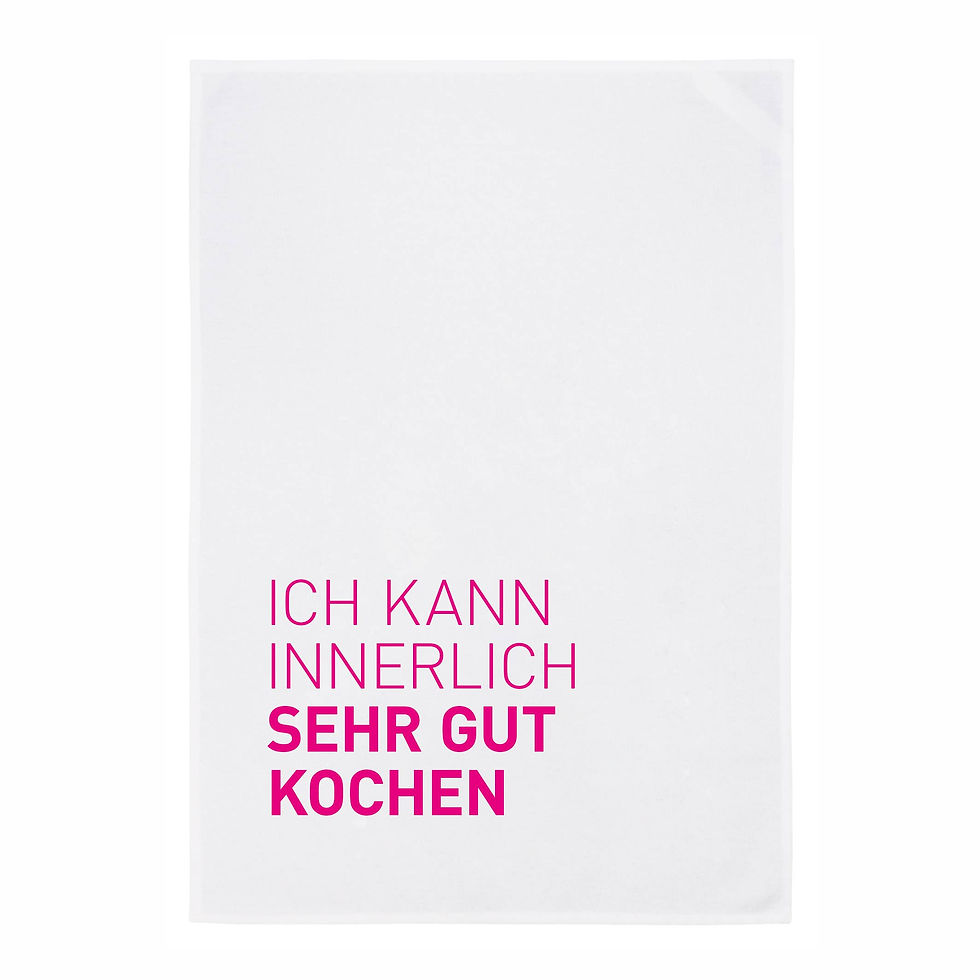 Geschirrtuch Weiß „Kochen“ mit schwarzem Spruchmotiv von 17;30 aus Baumwolle.