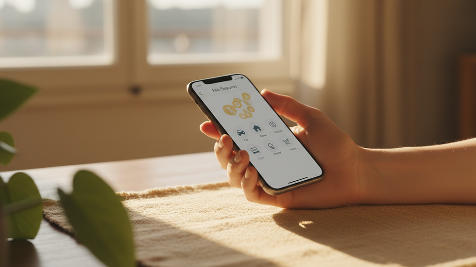 Plano detalle de una mano usando un teléfono móvil para consultar seguros