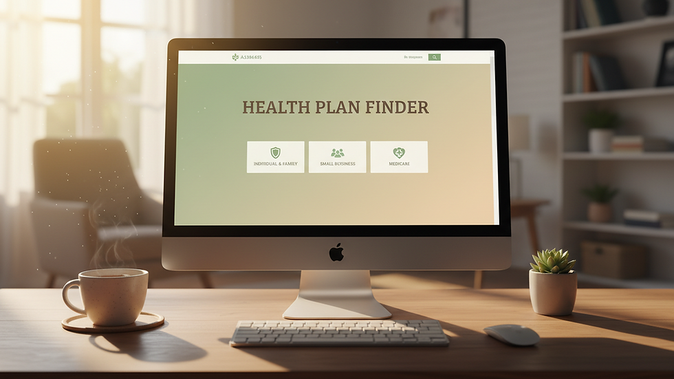 Vista frontal de una computadora mostrando el sitio web del Marketplace de seguros de salud