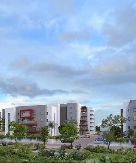 חזית בניין מגורים בצפון שנבנתה על ידי חברת אלקבץ