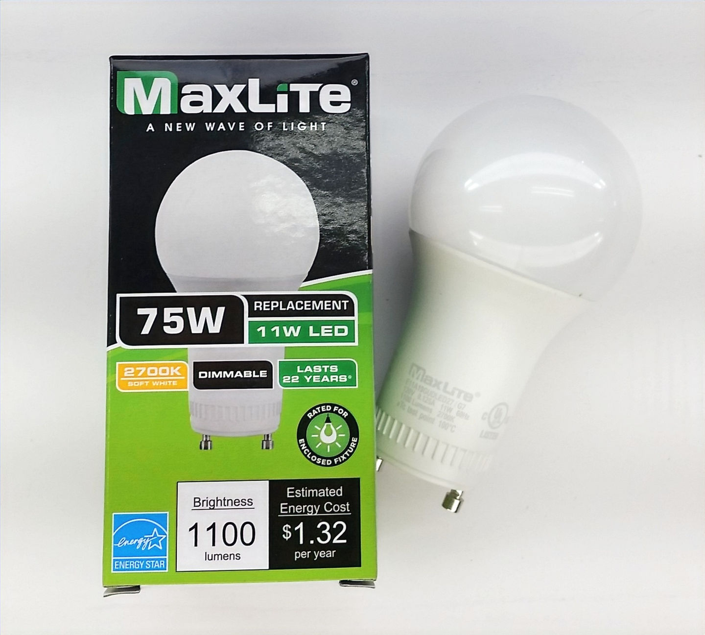 MAXLITE E11A19GUDLED27/G7 11W LED A19 2700K GU24 DIMMABLE TWIST LOCK LIGHT BULB
