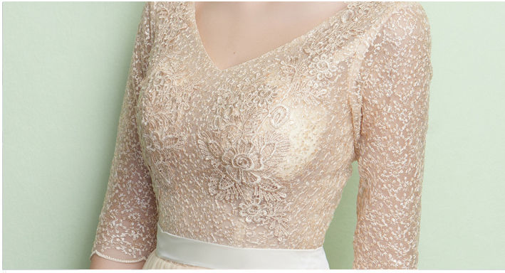 Thumbnail: Sweet Romance Long Sleeve Lace Maxi Dress in Champagne