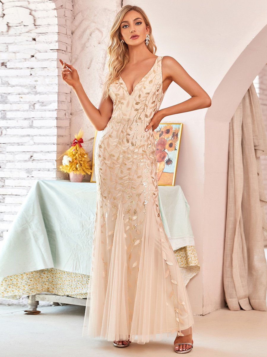 Thumbnail: Until Forever Sleeveless Floral Sequin Mermaid Dress