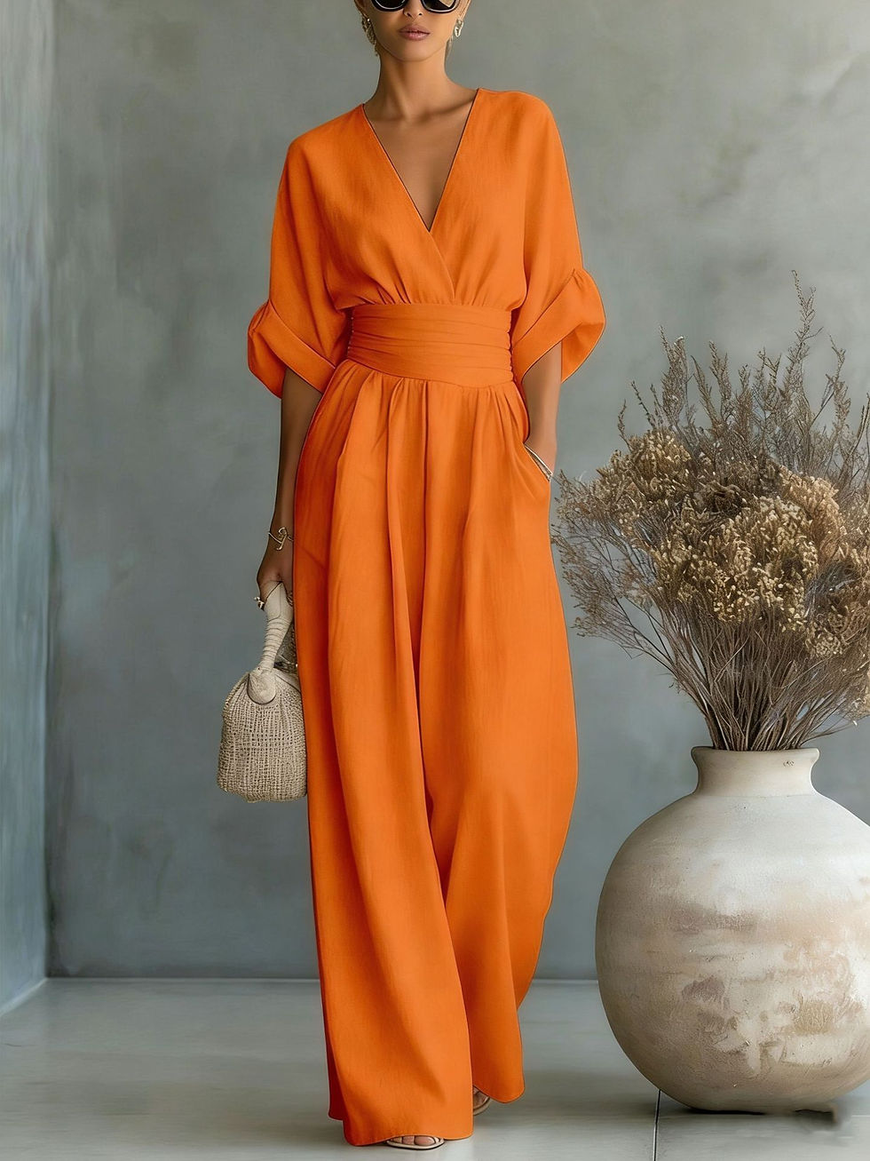 Thumbnail: 2026 New Spring Summer Elegant Waist VNeck Jumpsuits For Women Fashion Slim Fit 