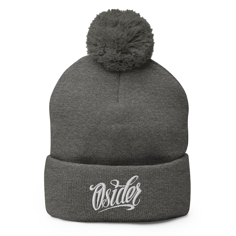 Thumbnail: Grey pom-pom beanie with white 'Osider' script