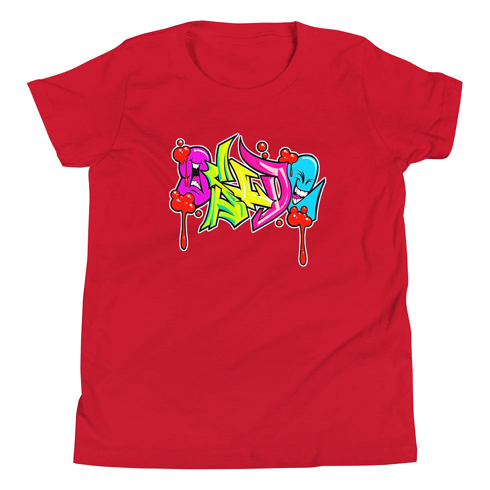 Thumbnail: Red t-shirt with 'BAD' graffiti design