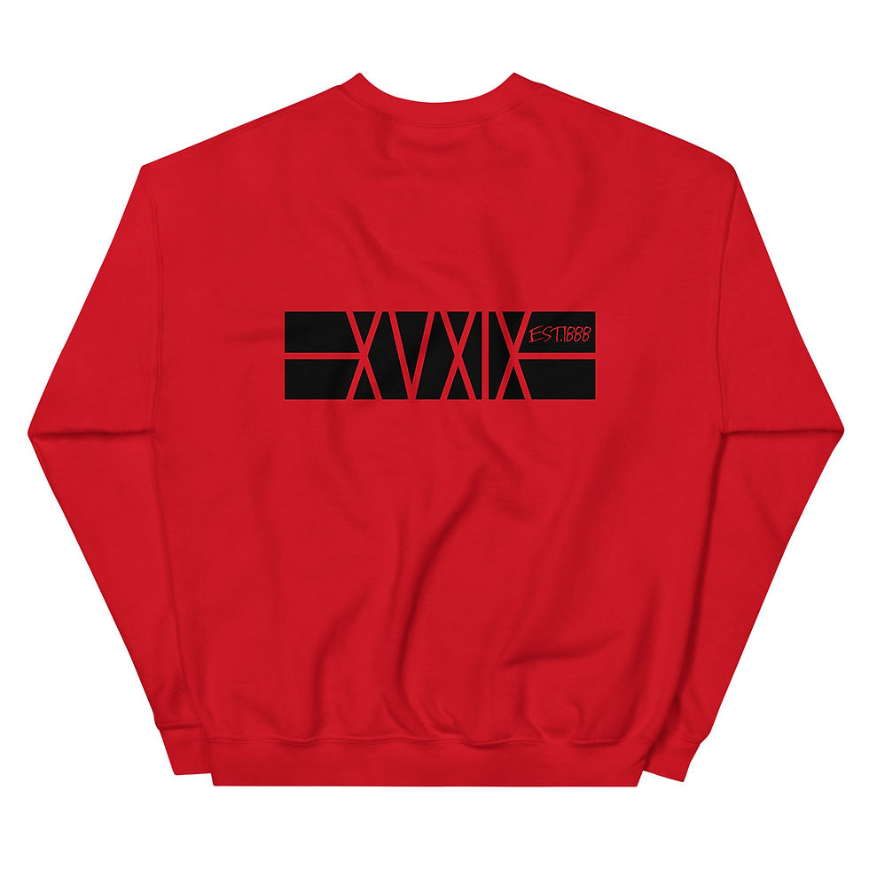 Thumbnail: Red sweatshirt with black XVXIX FUTURE graphic